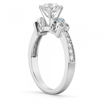 Butterfly Diamond & Aquamarine Engagement Ring 14k White Gold (0.20ct)