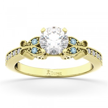 Butterfly Diamond & Aquamarine Engagement Ring 14k Yellow Gold (0.20ct)