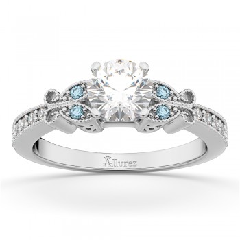 Butterfly Diamond & Aquamarine Engagement Ring 18k White Gold (0.20ct)
