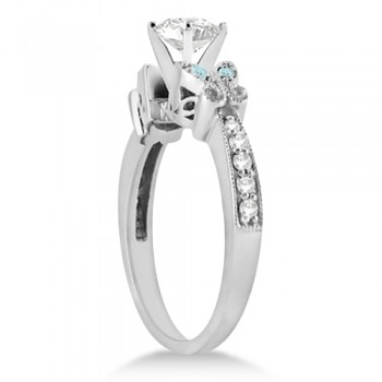 Butterfly Diamond & Aquamarine Engagement Ring Platinum (0.20ct)