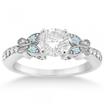 Butterfly Diamond & Aquamarine Bridal Set Palladium (0.42ct)