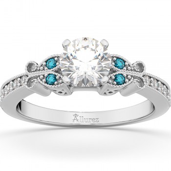 Blue Diamond Butterfly Engagement Ring in 14k White Gold (0.17ct)