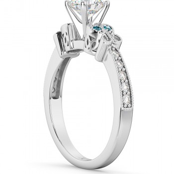 Blue Diamond Butterfly Engagement Ring in 14k White Gold (0.17ct)