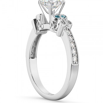Blue Diamond Butterfly Engagement Ring in 18k White Gold (0.17ct)
