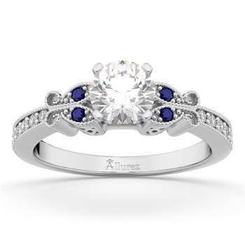 Butterfly Diamond & Sapphire Engagement Ring 14k White Gold (0.20ct)