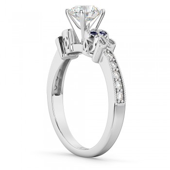 Butterfly Diamond & Sapphire Engagement Ring 14k White Gold (0.20ct)
