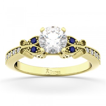 Butterfly Diamond & Sapphire Engagement Ring 14k Yellow Gold (0.20ct)