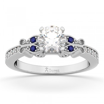 Butterfly Diamond & Sapphire Engagement Ring 18k White Gold (0.20ct)