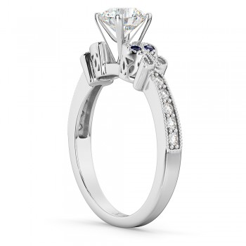 Butterfly Diamond & Sapphire Engagement Ring 18k White Gold (0.20ct)