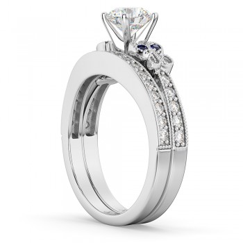 Butterfly Diamond & Blue Sapphire Bridal Set 14k White Gold (0.42ct)