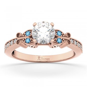 Butterfly Diamond &  Blue Topaz Engagement Ring 14k Rose Gold (0.20ct)