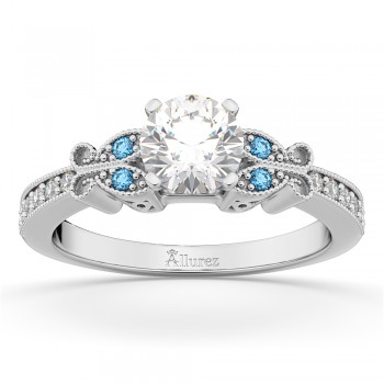 Butterfly Diamond & Blue Topaz Engagement Ring 14k White Gold (0.20ct)