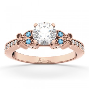 Butterfly Diamond & Blue Topaz Engagement Ring 18k Rose Gold (0.20ct)
