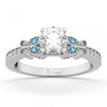 Butterfly Diamond &  Blue Topaz Engagement Ring 18k White Gold (0.20ct)