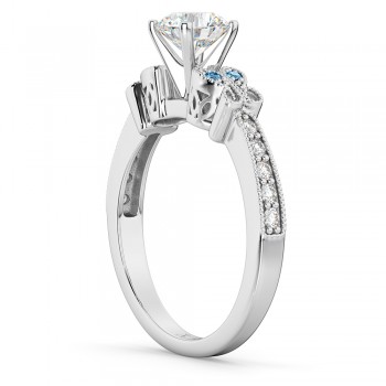 Butterfly Diamond &  Blue Topaz Engagement Ring 18k White Gold (0.20ct)