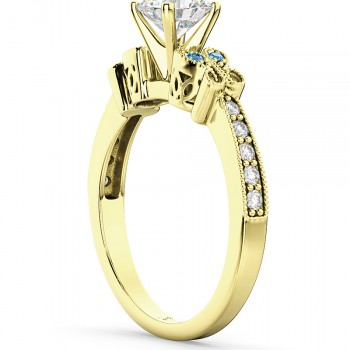 Butterfly Diamond & Blue Topaz Engagement Ring 18k Yellow Gold (0.20ct)