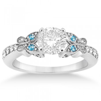Butterfly Diamond & Blue Topaz Engagement Ring Palladium (0.20ct)