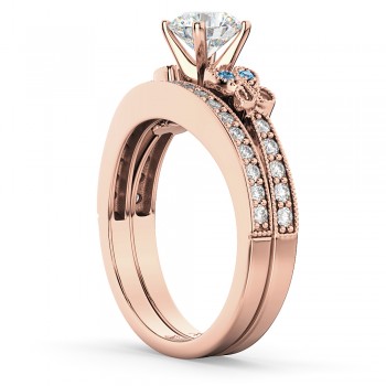 Butterfly Diamond &  Blue Topaz Bridal Set 14k Rose Gold (0.42ct)