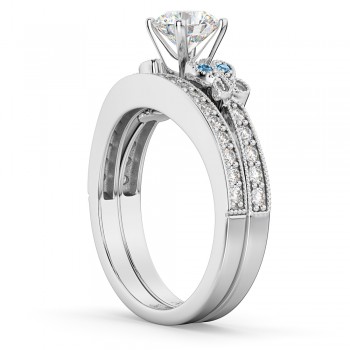 Butterfly Diamond &  Blue Topaz Bridal Set 18k White Gold (0.42ct)