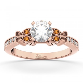 Butterfly Diamond & Citrine Engagement Ring 14k Rose Gold (0.20ct)