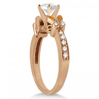 Butterfly Diamond & Citrine Engagement Ring 14k Rose Gold (0.20ct)