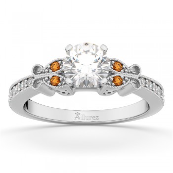 Butterfly Diamond & Citrine Engagement Ring 14k White Gold (0.20ct)