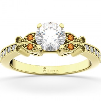 Butterfly Diamond & Citrine Engagement Ring 18k Yellow Gold (0.20ct)