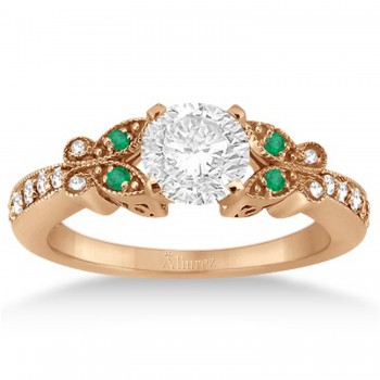 Butterfly Diamond & Emerald Engagement Ring 14k Rose Gold (0.20ct)