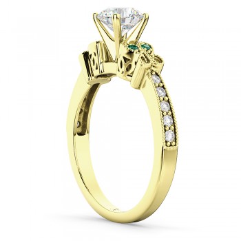 Butterfly Diamond & Emerald Engagement Ring 14k Yellow Gold (0.20ct)