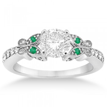 Butterfly Diamond & Emerald Bridal Set 18k White Gold (0.42ct)