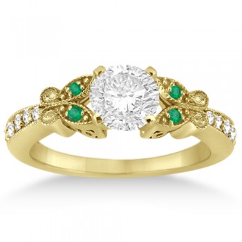 Butterfly Diamond & Emerald Bridal Set 18k Yellow Gold (0.42ct)