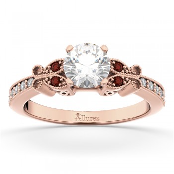 Butterfly Diamond & Garnet Engagement Ring 14k Rose Gold (0.20ct)