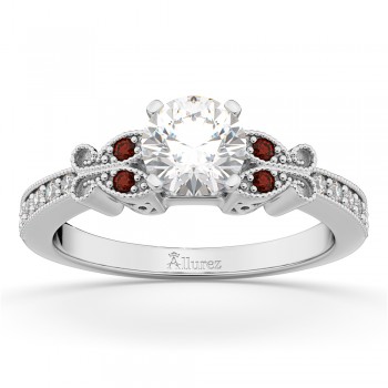 Butterfly Diamond & Garnet Engagement Ring 14k White Gold (0.20ct)