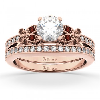 Butterfly Diamond & Garnet Bridal Set 18k Rose Gold (0.42ct)