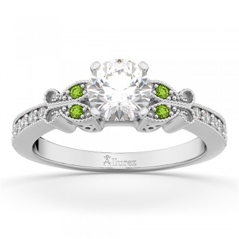 Butterfly Diamond & Peridot Engagement Ring 14k White Gold (0.20ct)