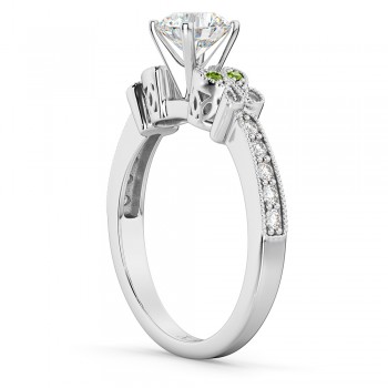 Butterfly Diamond & Peridot Engagement Ring 14k White Gold (0.20ct)