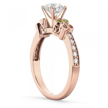 Butterfly Diamond & Peridot Engagement Ring 18k Rose Gold (0.20ct)