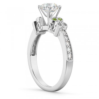 Butterfly Diamond & Peridot Engagement Ring 18k White Gold (0.20ct)