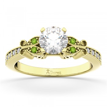 Butterfly Diamond & Peridot Engagement Ring 18k Yellow Gold (0.20ct)