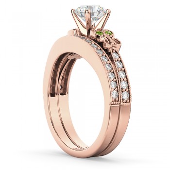 Butterfly Diamond & Peridot Bridal Set 14k Rose Gold (0.42ct)