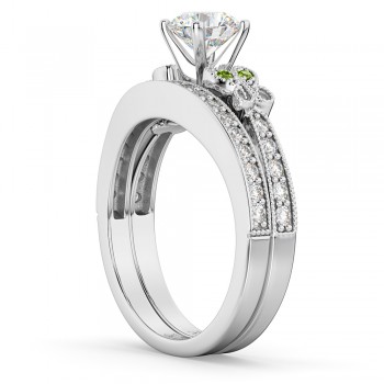 Butterfly Diamond & Peridot Bridal Set 14k White Gold (0.42ct)