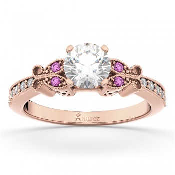 Butterfly Diamond & Pink Sapphire Engagement Ring 14k Rose Gold (0.20ct)