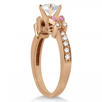 Butterfly Diamond & Pink Sapphire Engagement Ring 14k Rose Gold (0.20ct)