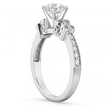 Butterfly Diamond & Pink Sapphire Engagement Ring 14k White Gold (0.20ct)