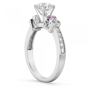 Butterfly Diamond & Pink Sapphire Engagement Ring 18k White Gold (0.20ct)