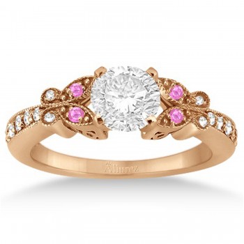 Butterfly Diamond & Pink Sapphire Bridal Set 14k Rose Gold (0.42ct)