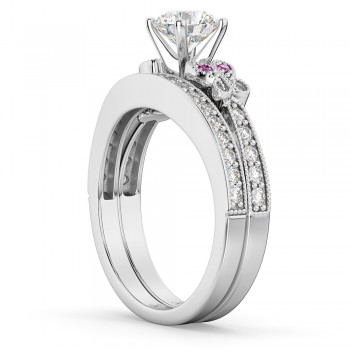 Butterfly Diamond & Pink Sapphire Bridal Set 18k White Gold (0.42ct)