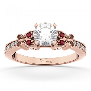 Butterfly Diamond & Ruby Engagement Ring 14k Rose Gold (0.20ct)