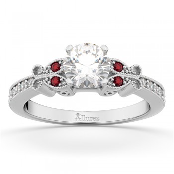 Butterfly Diamond & Ruby Engagement Ring 14k White Gold (0.20ct)