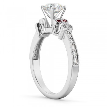 Butterfly Diamond & Ruby Engagement Ring 14k White Gold (0.20ct)